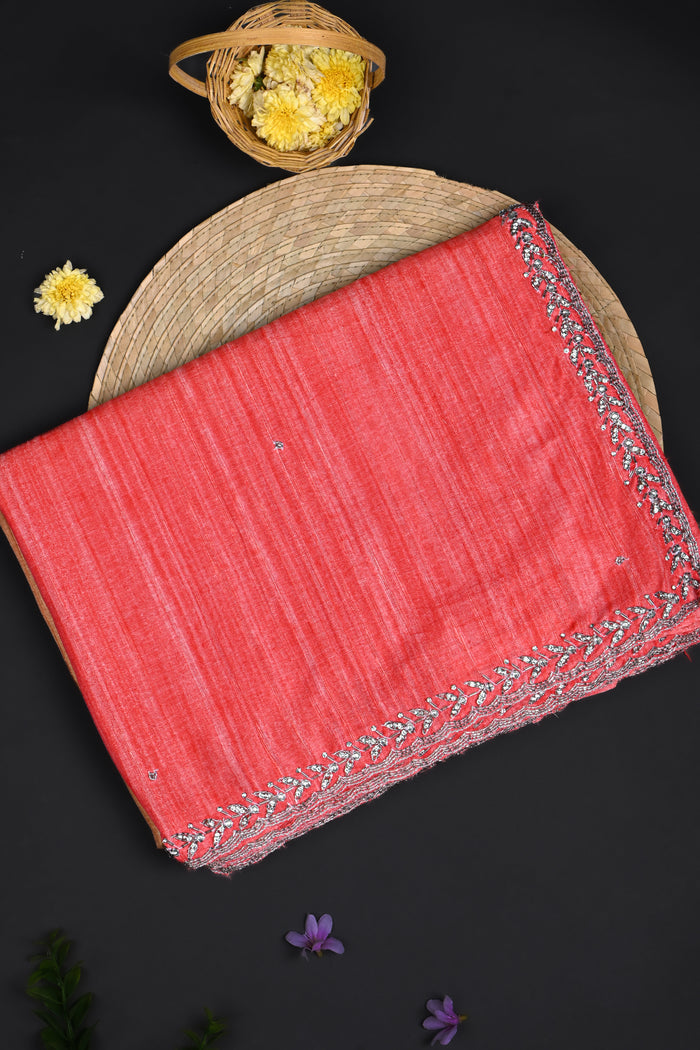 Dual Shade Pink Embroidered Dupion Silk Saree