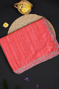 Dual Shade Pink Embroidered Dupion Silk Saree