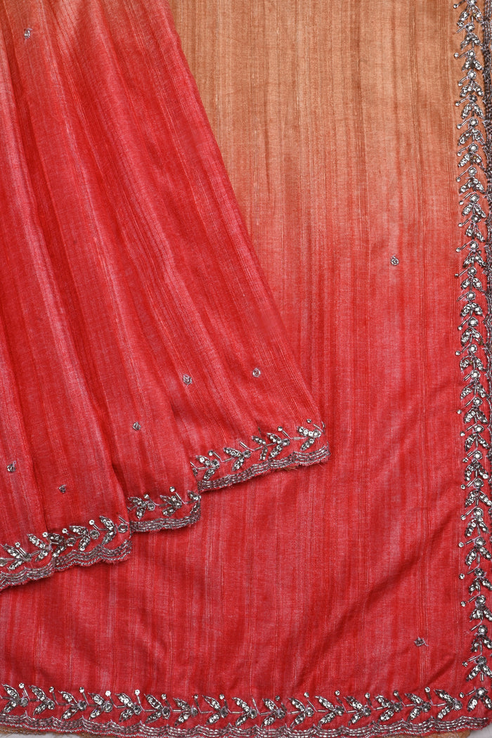 Dual Shade Pink Embroidered Dupion Silk Saree