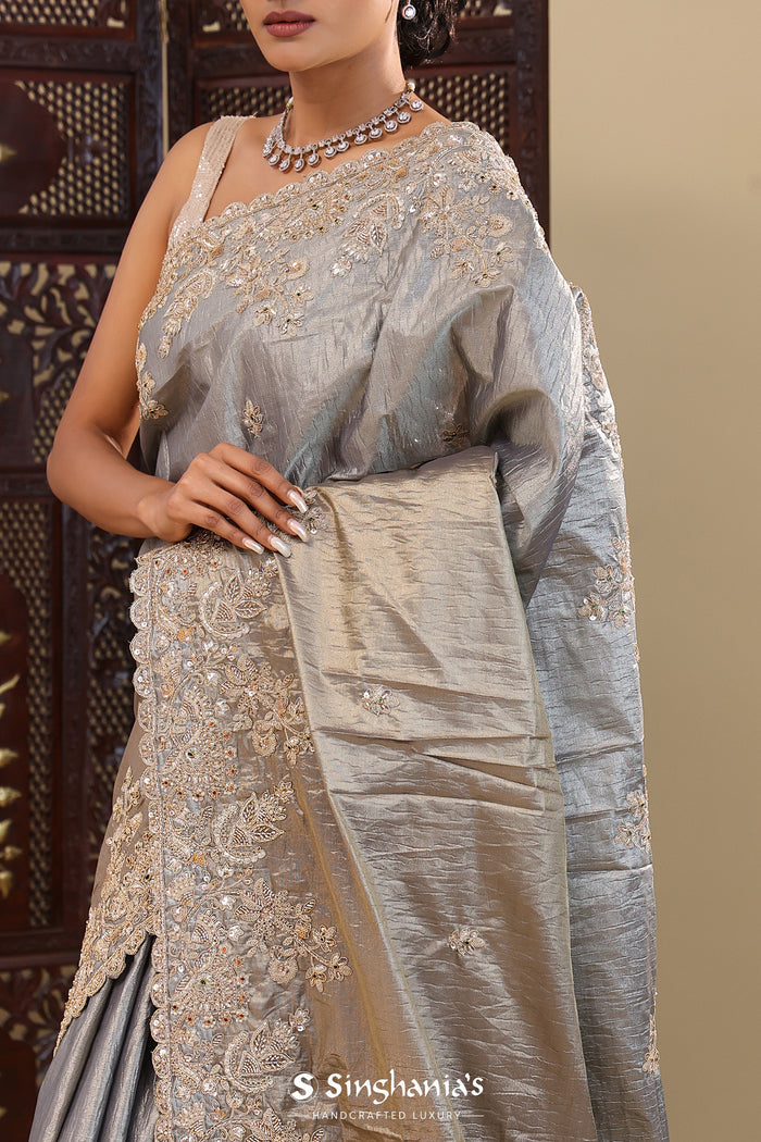 Dual Shade Tissue Saree With Scallop Border