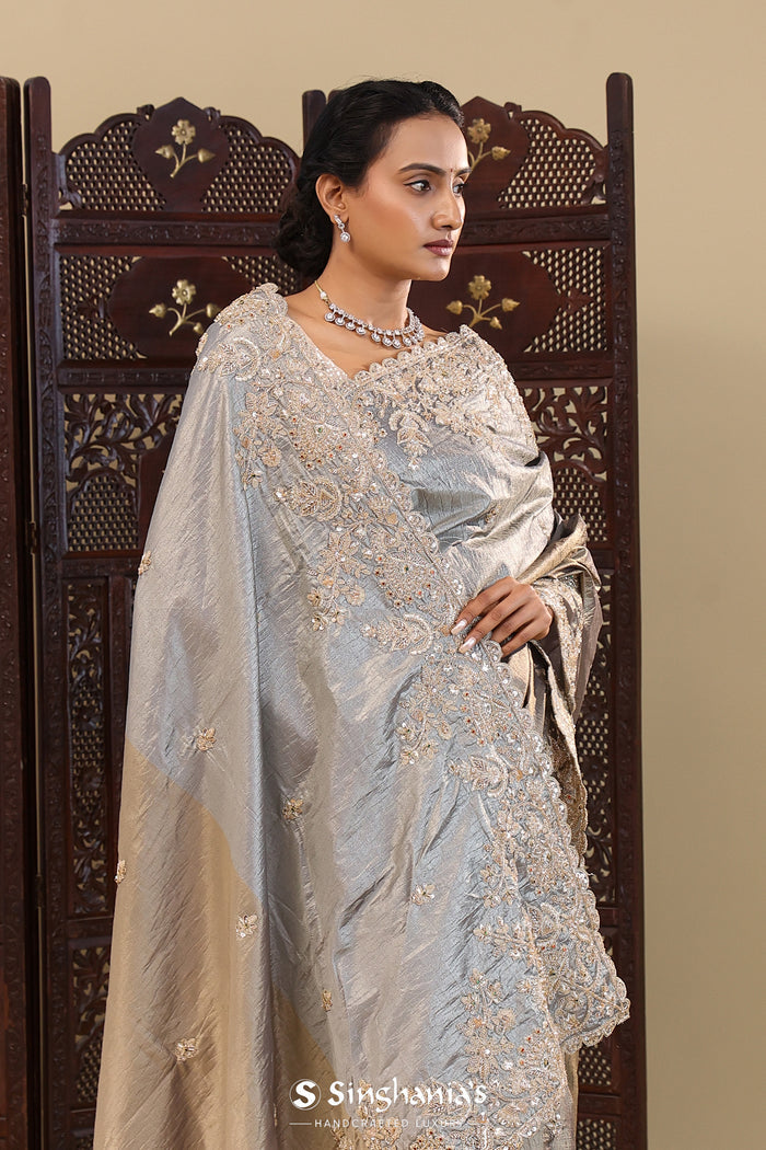 Dual Shade Tissue Saree With Scallop Border