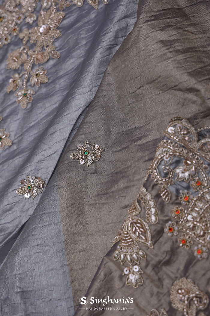 Dual Shade Tissue Saree With Scallop Border