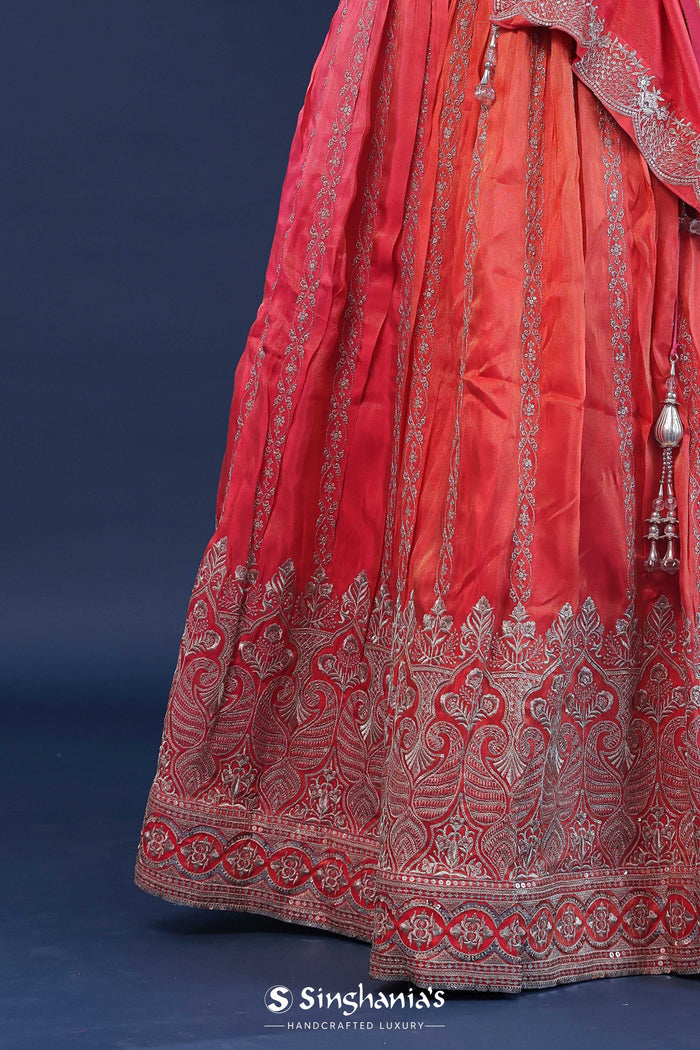<img> Dual Shades Chinon Lehenga Set With Silk Dupatta