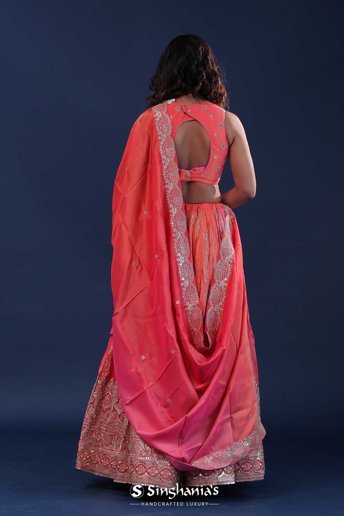 <img> Dual Shades Chinon Lehenga Set With Silk Dupatta