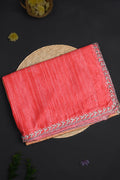 Dual Tone Pink Embroidered Dupion Silk Saree