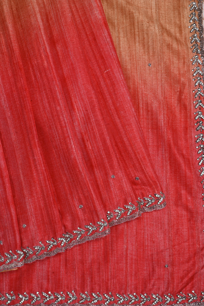 Dual Tone Pink Embroidered Dupion Silk Saree