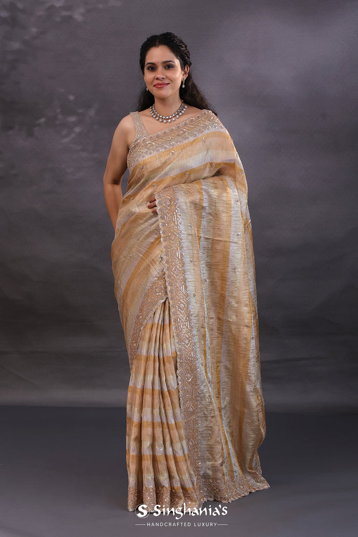 Dual Tone Tissue Fancy Saree With Cutdana Work