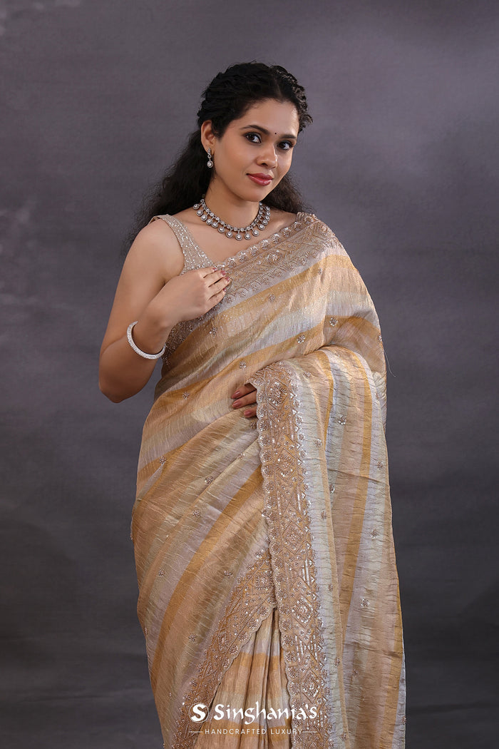 Dual Tone Tissue Fancy Saree With Cutdana Work