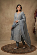Dull Blue Tissue Silk Embroidered Kurta Set