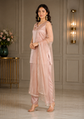 Dusty Brown Silk Set With Pearl-Studded Neckline