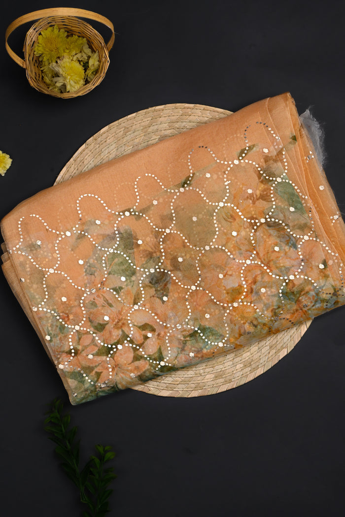 Dusty Multicolour Printed Organza Saree