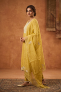 Dusty Muted Yellow Embroidered Satin Silk Kurta Set
