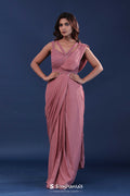 Dusty Pink Crepe Ready Made Saree