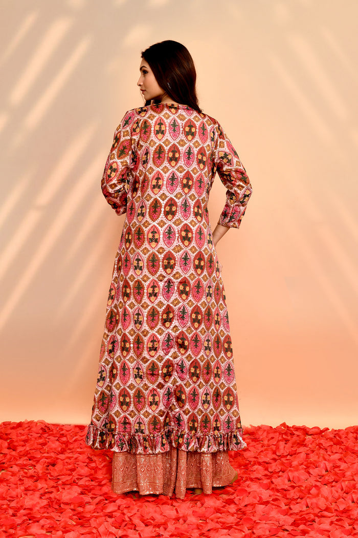 Dusty Pink Georgette Floral Indo-Western Set