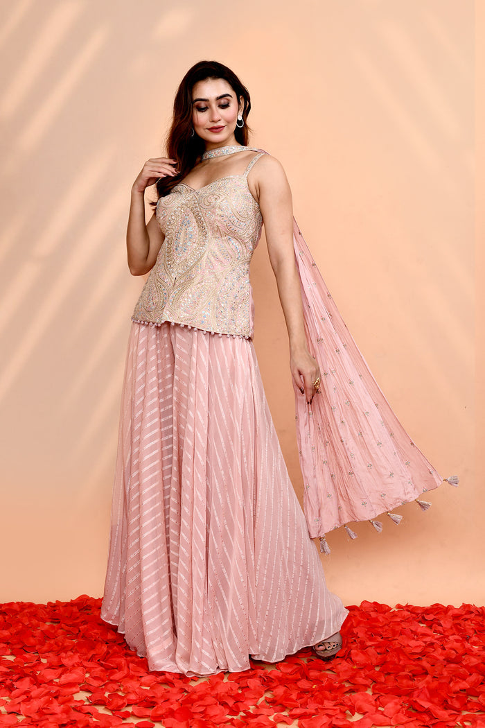 Dusty Pink Georgette Leheriya Indo-Western Set
