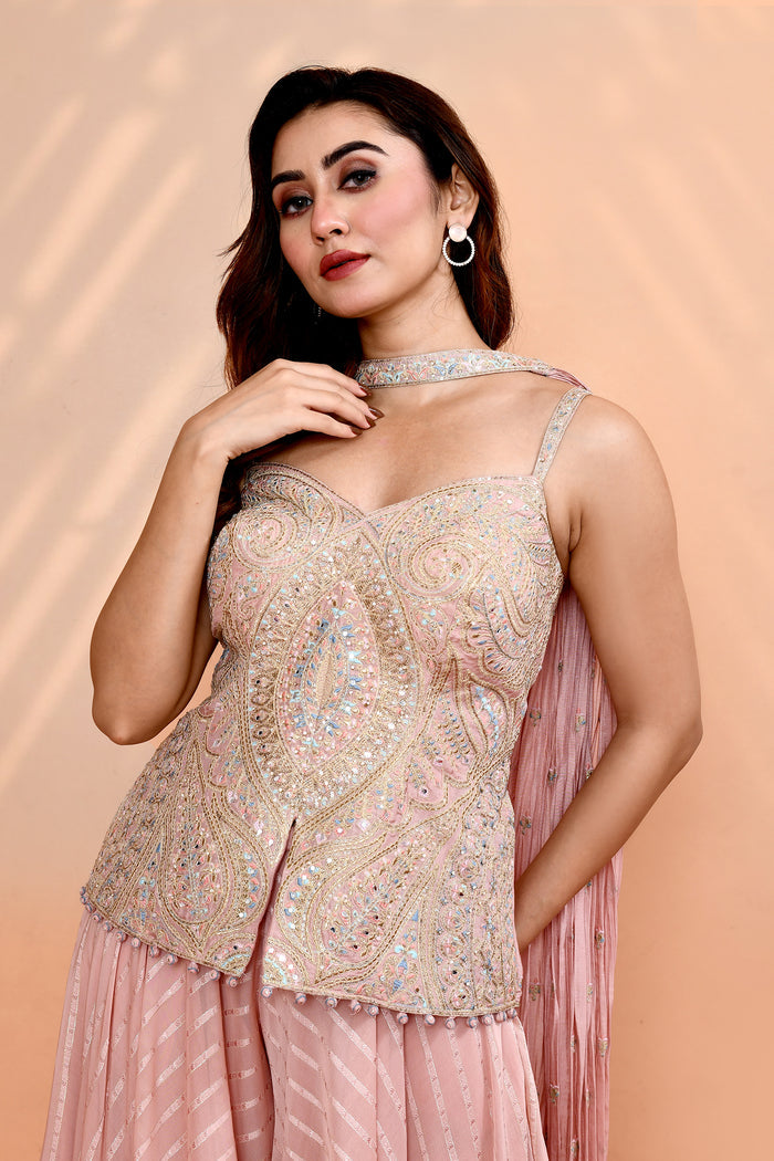 Dusty Pink Georgette Leheriya Indo-Western Set
