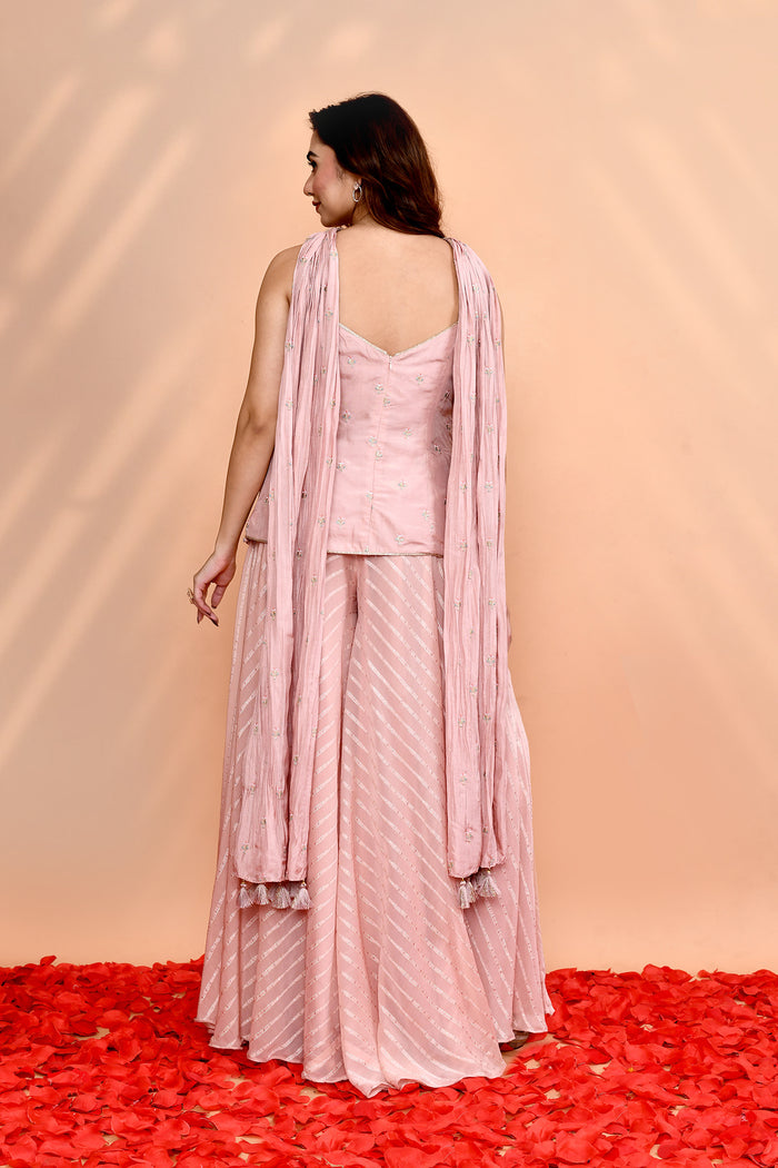 Dusty Pink Georgette Leheriya Indo-Western Set