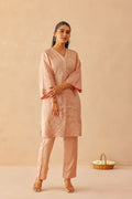 <img> Dusty Pink Russian Silk Embroidered Kurti Set