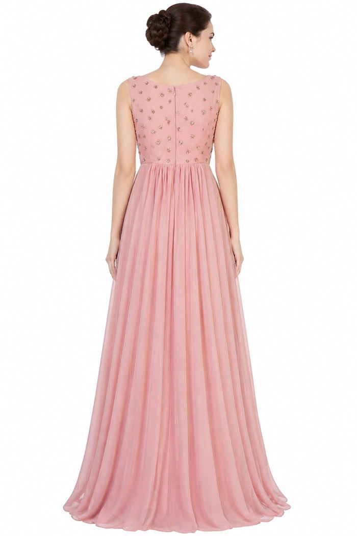 Dusty Pink Stone Embellished Flared Gown