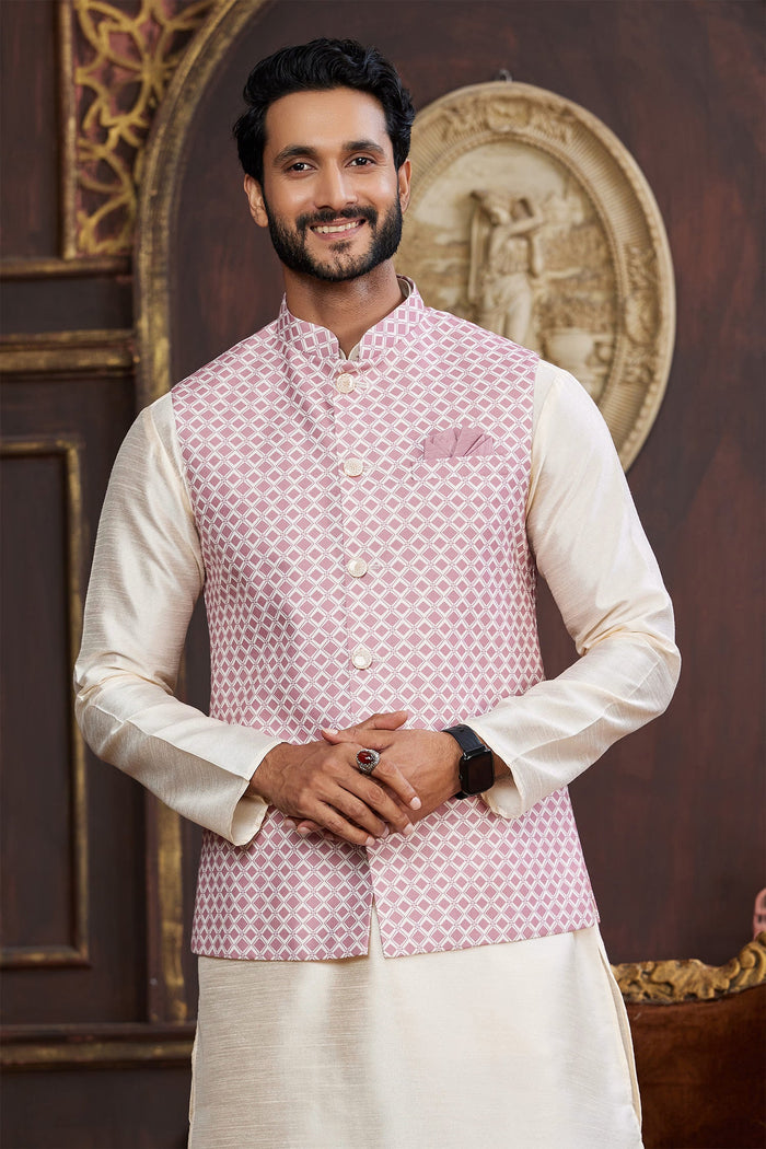 Dusty Rose Pink Art Silk Nehru Jacket