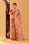 Dusty Rose With Gold Butti And Zari Border Banarasi Silk Saree