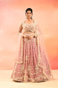 Dusty Rose Zardozi Embroidered Crop Top Lehenga