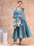 Dusty Teal Bandhani Anarkali Set