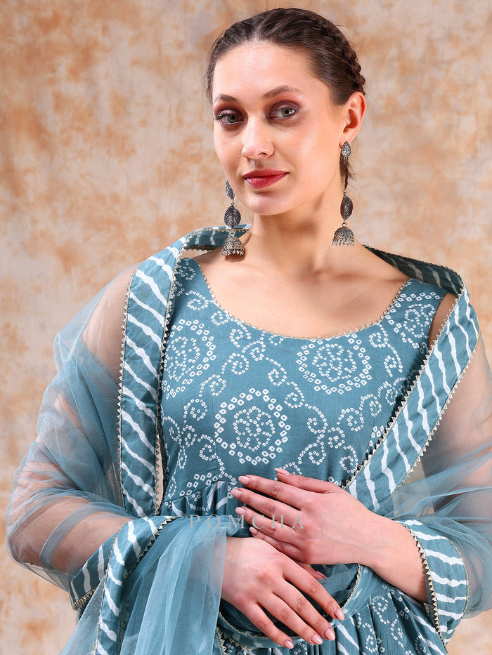 Dusty Teal Bandhani Anarkali Set