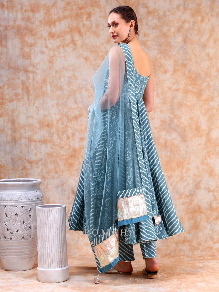 Dusty Teal Bandhani Anarkali Set
