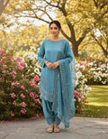 Dusty Teal Embroidered Salwar Set