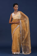 Dusty Yellow Organza Saree With Sequin Work