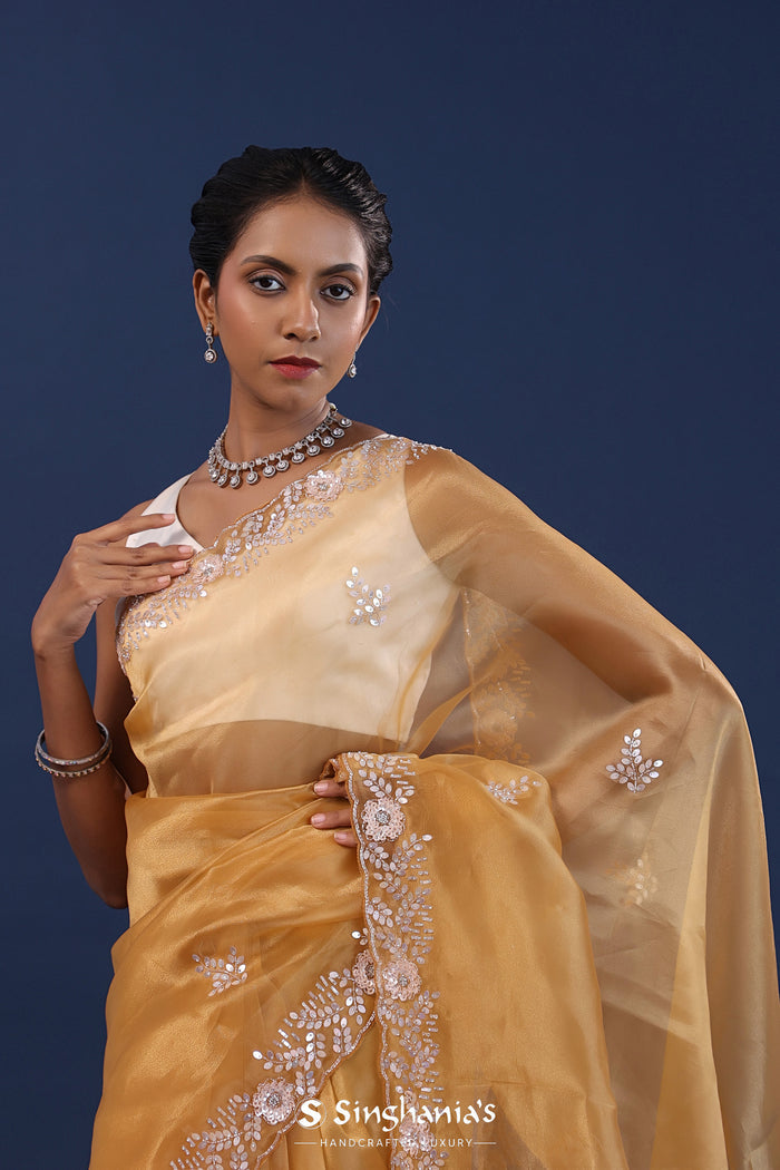 Dusty Yellow Organza Saree With Sequin Work
