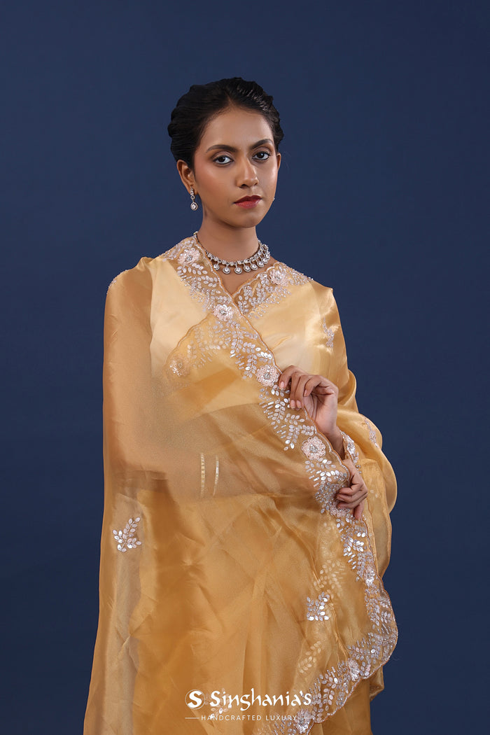 Dusty Yellow Organza Saree With Sequin Work