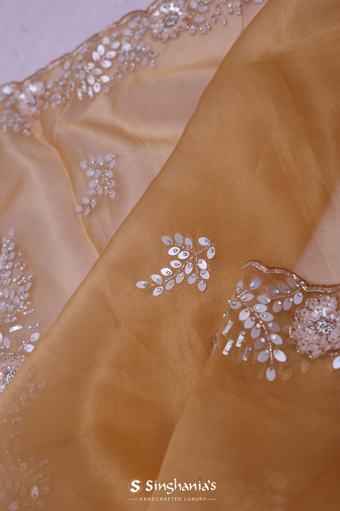 Dusty Yellow Organza Saree With Sequin Work
