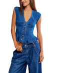 Dylan Denim Vest in Medium Blue - Madison's Niche
