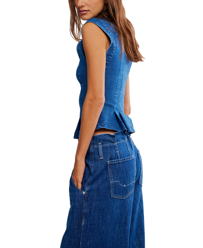 Dylan Denim Vest in Medium Blue - Madison's Niche