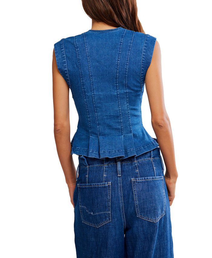 Dylan Denim Vest in Medium Blue - Madison's Niche