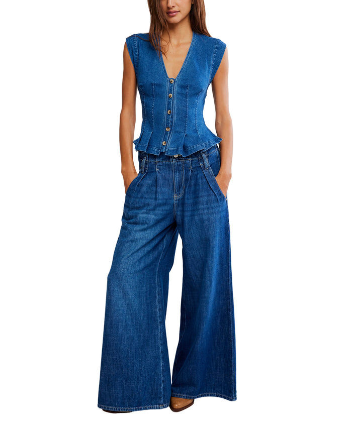 Dylan Denim Vest in Medium Blue - Madison's Niche