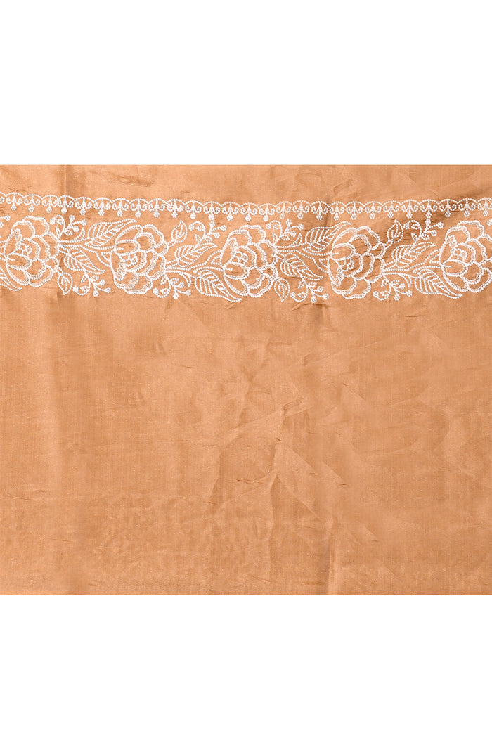 Earthy Brown Floral Embroidered Silk Blend Saree