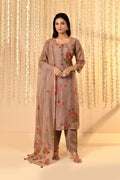 Earthy Brown Mul Chanderi Floral Kurta Set