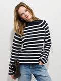 Eastport Striped Rollneck in Cotton -  Dark Navy / Sea Salt