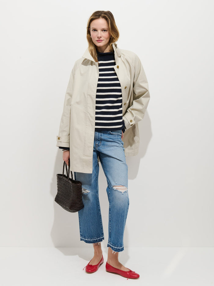 Eastport Striped Rollneck in Cotton -  Dark Navy / Sea Salt