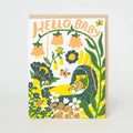 Greeting card with floral design and 'Hello Baby' text on a white background
