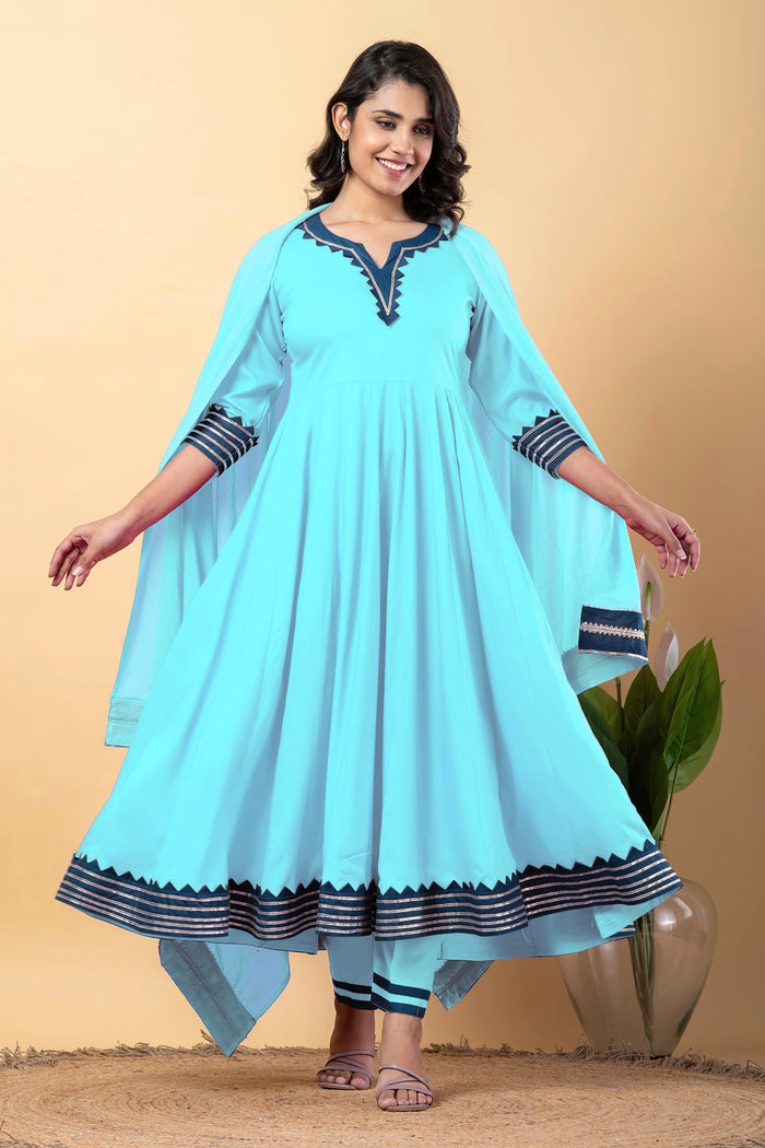 Electric Blue Rayon Gotta Work Anarkali Set