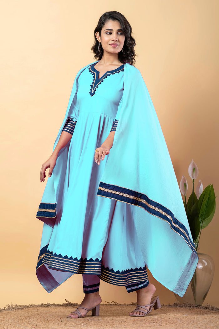 Electric Blue Rayon Gotta Work Anarkali Set