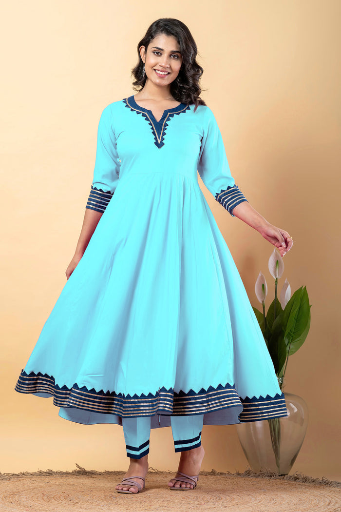 Electric Blue Rayon Gotta Work Anarkali Set