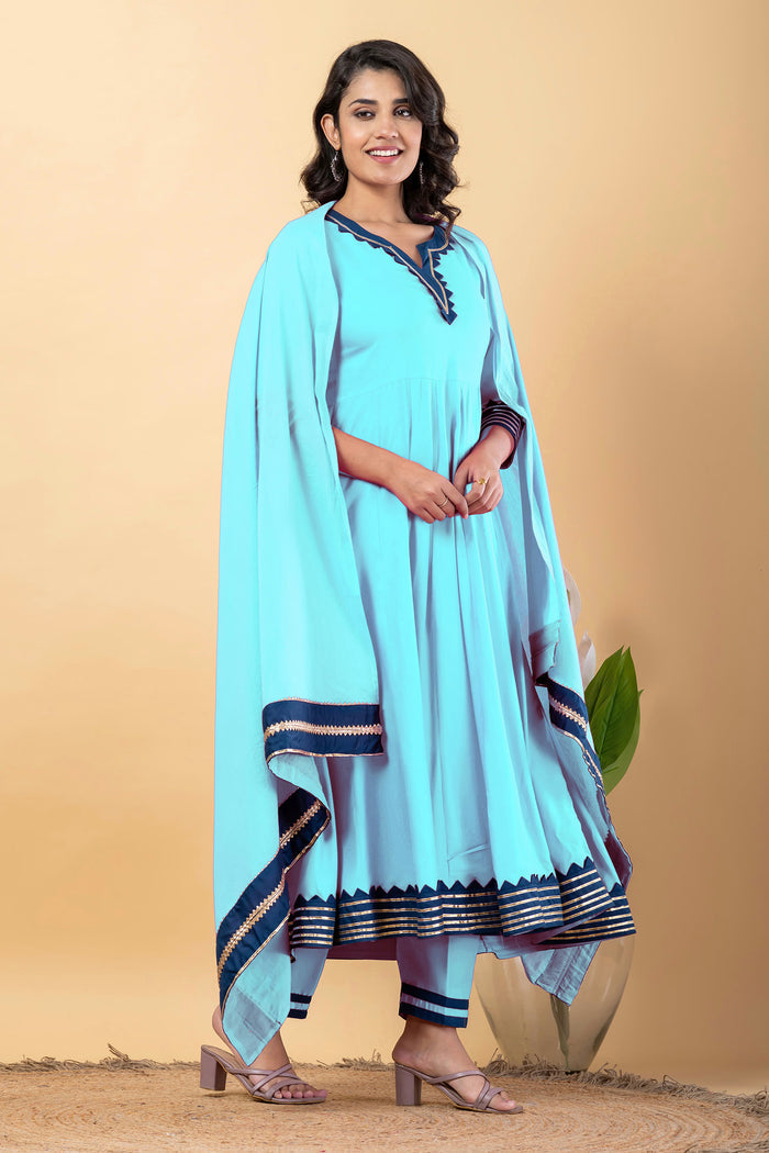 Electric Blue Rayon Gotta Work Anarkali Set