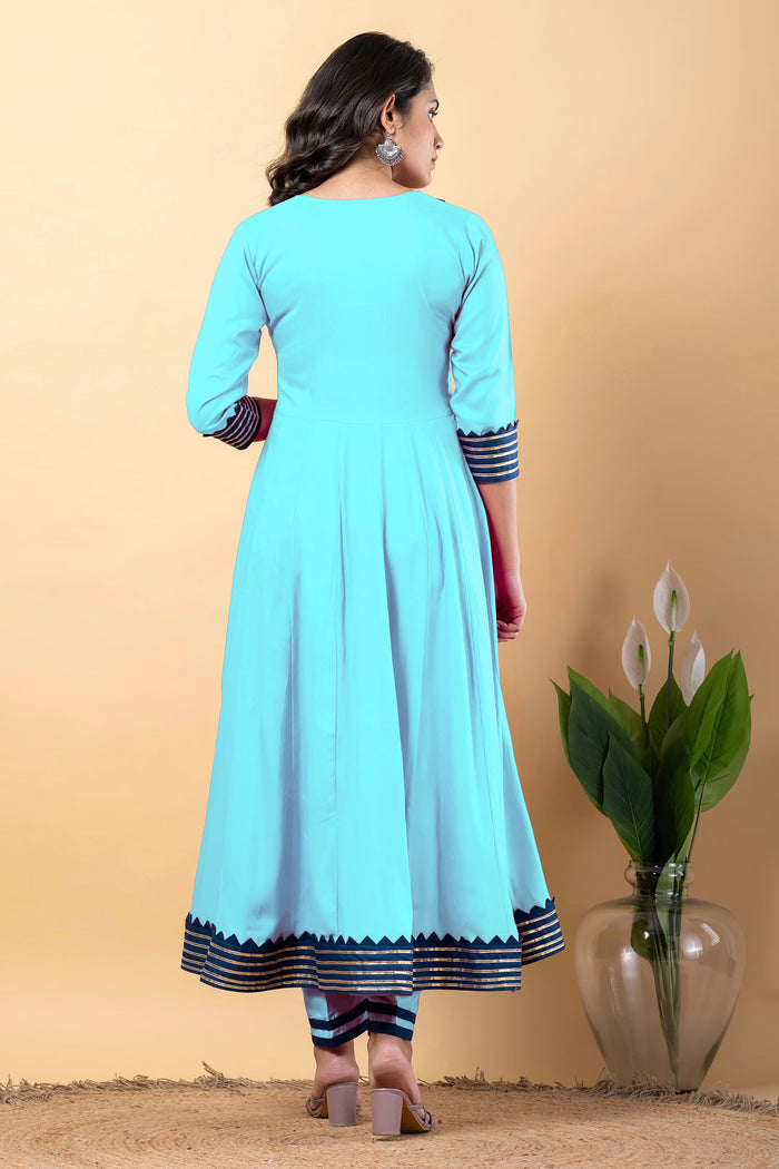 Electric Blue Rayon Gotta Work Anarkali Set