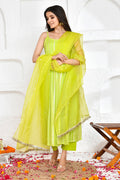 Electric Lime Green Georgette Lurex Suit Set