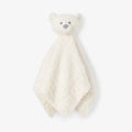 A cream-colored plush teddy bear security blanket with a soft, textured sherpa-like body and a small embroidered face, shown against a plain white background.